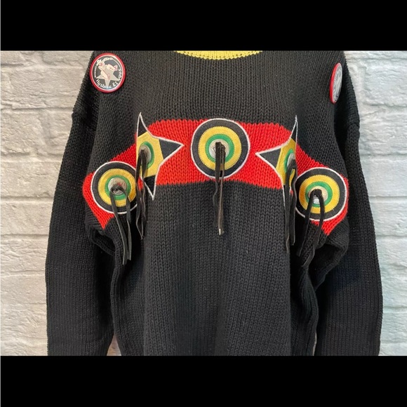 Vintage Hysteric Et Vous 80's Women's Knit Black Multi Tassel Trim Pins Sz 1/XL - Picture 4 of 9